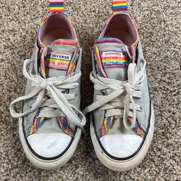 Converse All Star Girls Double Tounge Grey and Rainbow Size 1 - Picture 1 of 8